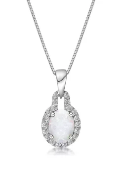 New 😉 Lab Created 0.7 ct. t.w. Created Opal and White Topaz Pendant in Sterling Silver by Belk & Co. 👏 -DealsBelk & Co. Store Belk 38091