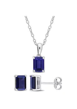 Budget ❤️ Lab Created 2-Piece Set of 4.75 ct. t.g.w. Created Blue Sapphire Earrings and Pendant with Chain in Sterling Silver by Belk & Co. 👍 -DealsBelk & Co. Store Belk 38105