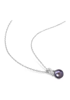 Deals 👍 7.5-8mm Black Freshwater Cultured Pearl and Diamond Accent Floral Pendant with Chain in Sterling Silver by Belk & Co. ⌛ -DealsBelk & Co. Store Belk 38109