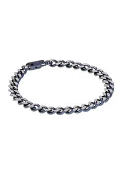 Coupon ⭐ Stainless Steel 7 Millimeter Curb Chain Bracelet with Two-Tone Gray Ion Plating, 8.5 Inch by Belk & Co. 🔥