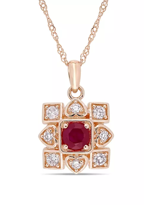 Brand new 💯 1/3 ct. t.w. Ruby and 1/5 ct. t.w. Diamond Artisanal Pendant With Chain in 10k Rose Gold by Belk & Co. ⌛ 1 Brand new 💯 1/3 ct. t.w. Ruby and 1/5 ct. t.w. Diamond Artisanal Pendant With Chain in 10k Rose Gold by Belk & Co. ⌛