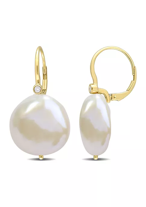 Brand new ⌛ 17.5-18mm Cultured Freshwater Pearl and Diamond Accent Leverback Earrings in 14k Yellow Gold by Belk & Co. ⭐ 1 Brand new ⌛ 17.5-18mm Cultured Freshwater Pearl and Diamond Accent Leverback Earrings in 14k Yellow Gold by Belk & Co. ⭐