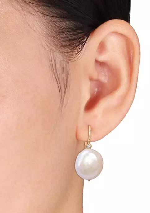 Brand new ⌛ 17.5-18mm Cultured Freshwater Pearl and Diamond Accent Leverback Earrings in 14k Yellow Gold by Belk & Co. ⭐ 2 Brand new ⌛ 17.5-18mm Cultured Freshwater Pearl and Diamond Accent Leverback Earrings in 14k Yellow Gold by Belk & Co. ⭐ - Image 2