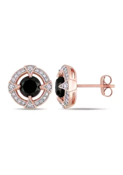 Coupon ⭐ 2.2 ct. t.w. Black and White Diamond Halo Stud Earrings in 10k Rose Gold by Belk & Co. 💯