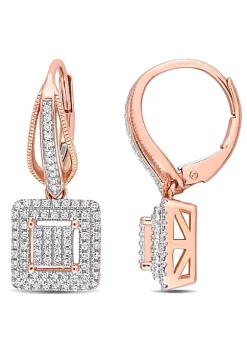 Flash Sale ⌛ 1/2 ct. t.w. Diamond Double Halo Square Cluster Drop Leverback Earrings in 10K Rose Gold by Belk & Co. 🎁