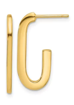 Best Pirce 💯 14K Yellow Gold Polished Modern J-Hoop Earrings by Belk & Co. 😀 -DealsBelk & Co. Store Belk 38272