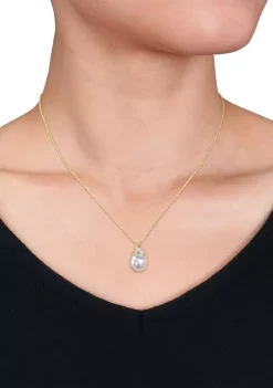 Best reviews of 🧨 9-10mm South Sea Cultured Pearl and 1/10 CT TW Diamond Wrap Pendant with Chain in 10k Yellow Gold by Belk & Co. 👏 -DealsBelk & Co. Store Belk 38274
