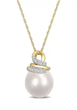 Best reviews of 🧨 9-10mm South Sea Cultured Pearl and 1/10 CT TW Diamond Wrap Pendant with Chain in 10k Yellow Gold by Belk & Co. 👏 -DealsBelk & Co. Store Belk 38278