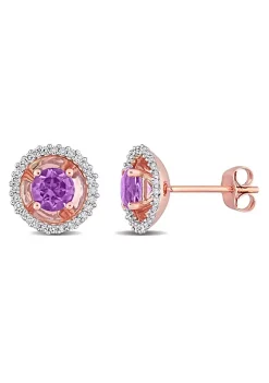 Hot Sale ⌛ 4/5 CT TGW Amethyst and 1/4 CT TW Diamond Halo Stud Earrings in 10k Rose Gold by Belk & Co. 🔥