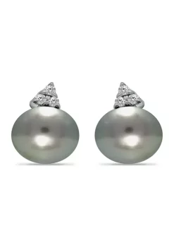 Top 10 👍 12MM Tahaitian Pearl and White Topaz Stud Earrings, Sterling Silver by Belk & Co. 🎁 -DealsBelk & Co. Store Belk 38338