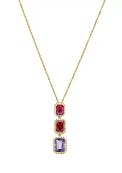 Discount ✔️ Amethyst, Garnet, and White Topaz Necklace in Sterling Silver 18" Cable Chain by Belk & Co. 👍 -DealsBelk & Co. Store Belk 38345