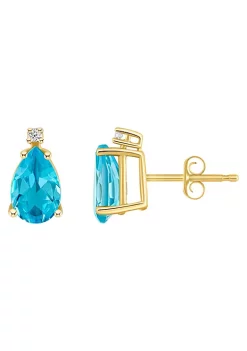 Buy โญ 14K Gold 8x5 Pear Shape Blue Topaz Diamond Accent Earrings by Belk & Co. ๐