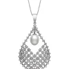 Buy 😀 6-7 Millimeter Cultured Freshwater Pearl and Lab Created Sapphire Chandelier Pendant with 18 Inch Box Chain in Sterling Silver by Belk & Co. ✨