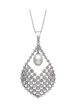 Buy 😀 6-7 Millimeter Cultured Freshwater Pearl and Lab Created Sapphire Chandelier Pendant with 18 Inch Box Chain in Sterling Silver by Belk & Co. ✨