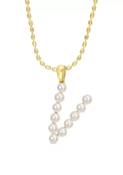 Top 10 😉 3.5-4mm Freshwater Cultured Pearl "V" Initial Pendant with Chain in Yellow Plated Sterling Silver by Belk & Co. 🥰