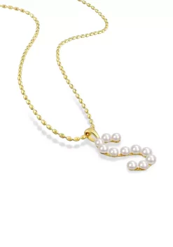 Cheap ❤️ 3.5-4mm Freshwater Cultured Pearl "S" Initial Pendant with Chain in Yellow Plated Sterling Silver by Belk & Co. 🎁 -DealsBelk & Co. Store Belk 38406