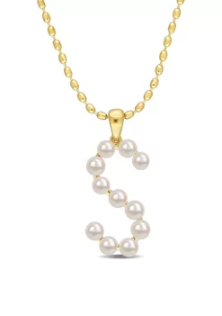 Cheap ❤️ 3.5-4mm Freshwater Cultured Pearl "S" Initial Pendant with Chain in Yellow Plated Sterling Silver by Belk & Co. 🎁 -DealsBelk & Co. Store Belk 38407