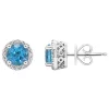 Buy 😀 Sterling Silver 6mm Round Blue Topaz Diamond Accent Halo Stud Earrings by Belk & Co. 🛒