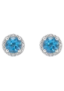 Buy 😀 Sterling Silver 6mm Round Blue Topaz Diamond Accent Halo Stud Earrings by Belk & Co. 🛒 -DealsBelk & Co. Store Belk 38409