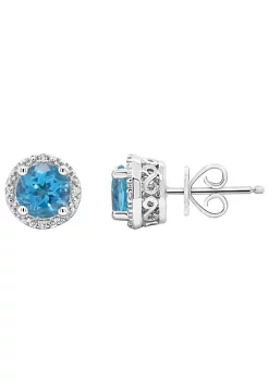 Buy 😀 Sterling Silver 6mm Round Blue Topaz Diamond Accent Halo Stud Earrings by Belk & Co. 🛒 -DealsBelk & Co. Store Belk 38411