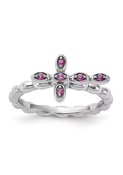 Best Pirce 🧨 Lab Created 1/8 ct. t.w. Created Ruby Stackable Expressions Rhodium Plated Cross Ring in Sterling Silver by Belk & Co. ✨ -DealsBelk & Co. Store Belk 38436