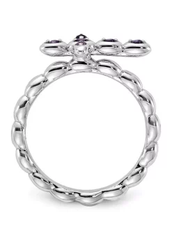 Hot Sale 🎉 1/10 ct. t.w. Amethyst Stackable Expressions Rhodium Plated Cross Ring in Sterling Silver by Belk & Co. 💯 -DealsBelk & Co. Store Belk 38440
