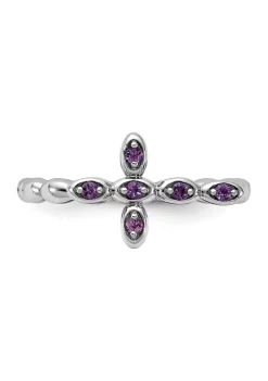 Hot Sale 🎉 1/10 ct. t.w. Amethyst Stackable Expressions Rhodium Plated Cross Ring in Sterling Silver by Belk & Co. 💯 -DealsBelk & Co. Store Belk 38442
