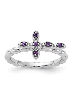 Hot Sale 🎉 1/10 ct. t.w. Amethyst Stackable Expressions Rhodium Plated Cross Ring in Sterling Silver by Belk & Co. 💯 -DealsBelk & Co. Store Belk 38443