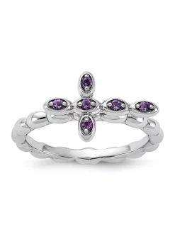 Hot Sale 🎉 1/10 ct. t.w. Amethyst Stackable Expressions Rhodium Plated Cross Ring in Sterling Silver by Belk & Co. 💯 -DealsBelk & Co. Store Belk 38444