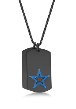 Buy ๐ Stainless Steel ๐ฆฎ Dog Tag Pendant Necklace with Blue and Black Ion Plating by Belk & Co. ๐