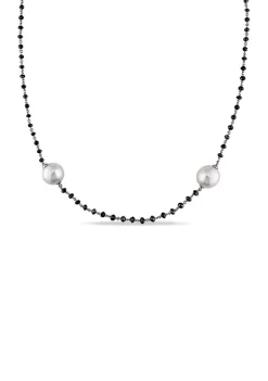 Discount 😉 20 CT TDW Black Diamond Beads and 11mm South Sea Pearl Station Endless Necklace with Lobster Clasp in 14k White Gold by Belk & Co. 🛒