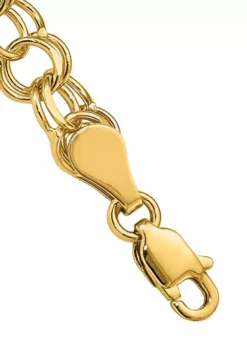 New ❤️ 14K Yellow Gold Double Link with Hearts Charm 7 Inch Bracelet by Belk & Co. 🥰 -DealsBelk & Co. Store Belk 3850