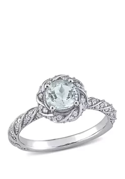 New 🔔 Aquamarine and Diamond Halo Ring by Belk & Co. 😉 -DealsBelk & Co. Store Belk 38502