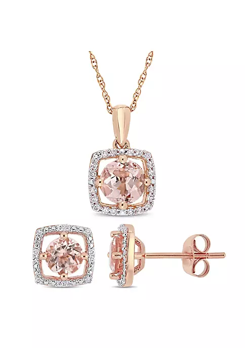 Coupon 😀 Morganite and 1/6 CT TW Diamond Square Halo Stud Earrings and Pendant with Chain in 10K Rose Gold by Belk & Co. 😍 5 Coupon 😀 Morganite and 1/6 CT TW Diamond Square Halo Stud Earrings and Pendant with Chain in 10K Rose Gold by Belk & Co. 😍 - Image 5