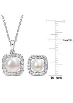 Promo 💯 2-Piece Set of 6-7.5MM Freshwater Cultured Pearl and 3/5 ct. t.g.w. Created White Sapphire Earrings and Pendant with Chain in 10K White Gold by Belk & Co. 🔔 -DealsBelk & Co. Store Belk 38538