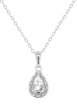 Best deal ❤️ Sterling Silver 6x4mm Pear Shaped White Topaz Diamond Accent Halo Pendant Necklace by Belk & Co. 😍 -DealsBelk & Co. Store Belk 3854