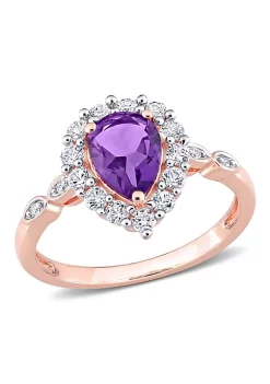 Buy 🎉 Lab Created Amethyst & Created White Sapphire and Diamond-Accent Teardrop Halo Ring in 10k Rose Gold by Belk & Co. ✨ -DealsBelk & Co. Store Belk 38558