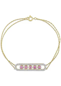 Wholesale 🎉 5/8 CT TGW Pink Sapphire and 2/5 CT TW Diamond Bar Chain Bracelet in 10k Yellow Gold by Belk & Co. 😍