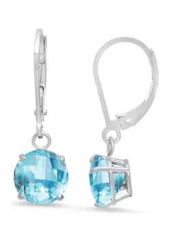 Discount 😍 10K White Gold Round Checkerboard Cut Swiss Blue Topaz Leverback Earrings by Belk & Co. ✨