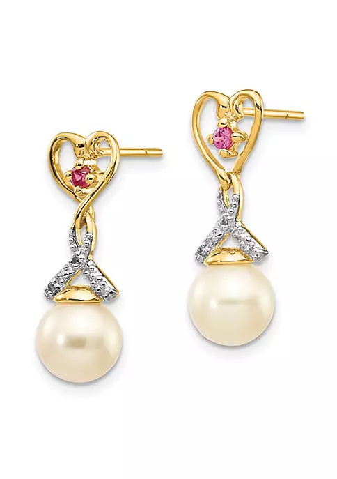 Flash Sale ๐ Lab Created 0.012 ct. t.w. Diamond, 1/10 ct. t.w. Ruby and 7-8mm Freshwater Cultured Pearl Heart Dangle Earrings in 14K Yellow Gold by Belk & Co. โ 2 Flash Sale ๐ Lab Created 0.012 ct. t.w. Diamond, 1/10 ct. t.w. Ruby and 7-8mm Freshwater Cultured Pearl Heart Dangle Earrings in 14K Yellow Gold by Belk & Co. โ - Image 2