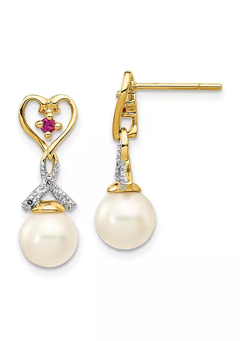 Flash Sale ๐ Lab Created 0.012 ct. t.w. Diamond, 1/10 ct. t.w. Ruby and 7-8mm Freshwater Cultured Pearl Heart Dangle Earrings in 14K Yellow Gold by Belk & Co. โ 5 Flash Sale ๐ Lab Created 0.012 ct. t.w. Diamond, 1/10 ct. t.w. Ruby and 7-8mm Freshwater Cultured Pearl Heart Dangle Earrings in 14K Yellow Gold by Belk & Co. โ - Image 5