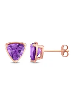 Discount 🎁 1.9 CT TGW Amethyst Trillion Stud Earrings in 14k Rose Gold by Belk & Co. ❤️