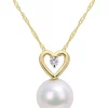 Best Pirce ✔️ 9.5-10mm Freshwater Cultured Pearl and Diamond Accent Heart Drop Pendant with Chain in 10k Yellow Gold by Belk & Co. ⭐