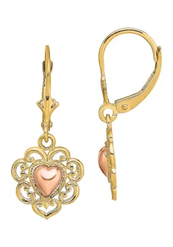 Promo โญ 14K Two-Tone Polished Heart Leverback Earrings by Belk & Co. โจ