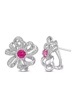 Flash Sale 🛒 2 CT TGW Pink Topaz and White Topaz Flower Omega Clip Earrings in Sterling Silver by Belk & Co. ✨