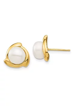 Cheap 👍 14K Yellow Gold 7-8mm White Button Freshwater Cultured Pearl Post Earrings by Belk & Co. ⭐
