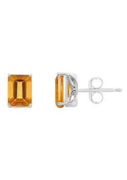 Coupon ⌛ Sterling Silver 8x6mm Emerald Cut Citrine Stud Earrings by Belk & Co. 💯 -DealsBelk & Co. Store Belk 38705
