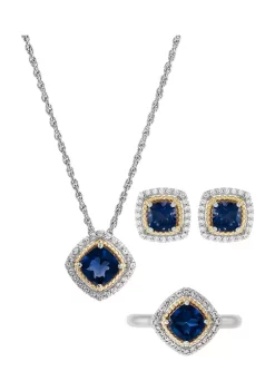 Wholesale ⌛ Created Sapphire and Created White Sapphire Necklace/Earring/Ring Set in Sterling Silver by Belk & Co. 🌟