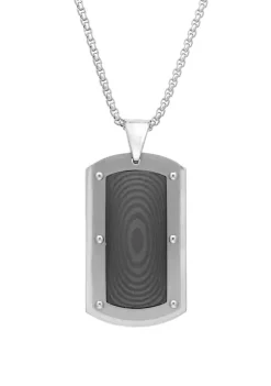 Deals 🤩 Stainless Steel 🦮 Dog Tag Pendant with Carbon Fiber on 24 Inch Box Chain by Belk & Co. 🔥