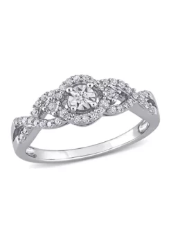 Wholesale 🔔 1/4 ct. t.w. Diamond Swirl Halo Engagement Ring in Sterling Silver by Belk & Co. 😀
